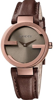 INTERLOCKING SMALL QUARTZ 29MM STEEL & PVD BROWN LEATHER