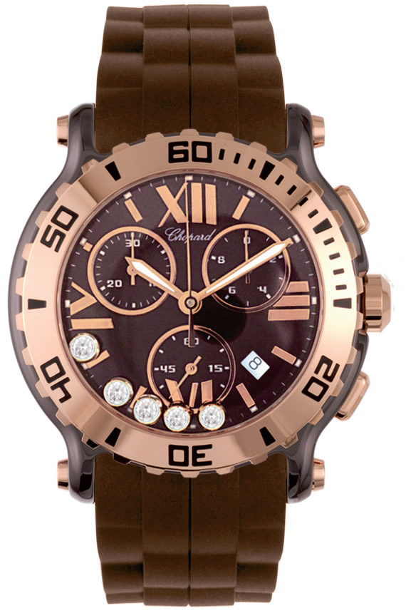 HAPPY SPORT CHRONO QUARTZ 42MM ROSE GOLD BROWN RUBBER