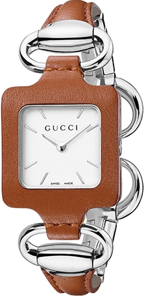 GUCCI 1921 STEEL QUARTZ 25MM STEEL LEATHER BROWN WHITE STEEL