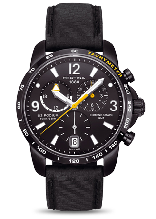 DS PODIUM BIG SIZE CHRONO GMT QUARTZ 42MM STEEL & PVD BLACK LEATHER
