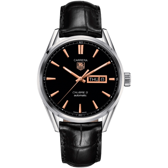 CARRERA CALIBRE 5 DAY DATE AUTOMATIC 41MM STEEL BLACK ALLIGATOR
