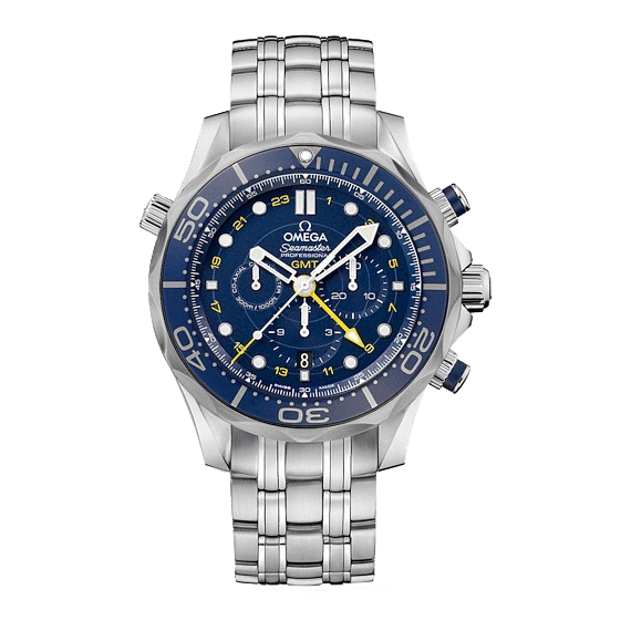 SEAMASTER DIVER 300M GMT CO AXIAL CHRONO AUTOMATIC 44MM STEEL BLUE STEEL