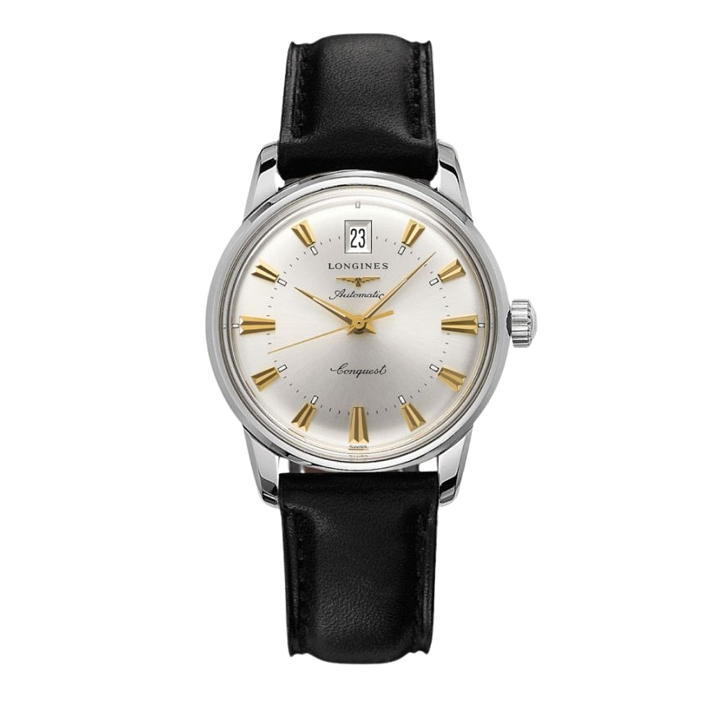 CONQUEST HERITAGE AUTOMATIC 35MM STEEL SILVER LEATHER
