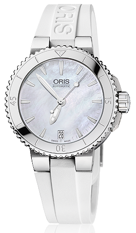 AQUIS DATE AUTOMATIC 36MM STEEL MOTHER OF PEARL RUBBER