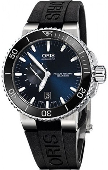 AQUIS SMALL SECOND DATE AUTOMATIC 46MM STEEL BLUE RUBBER